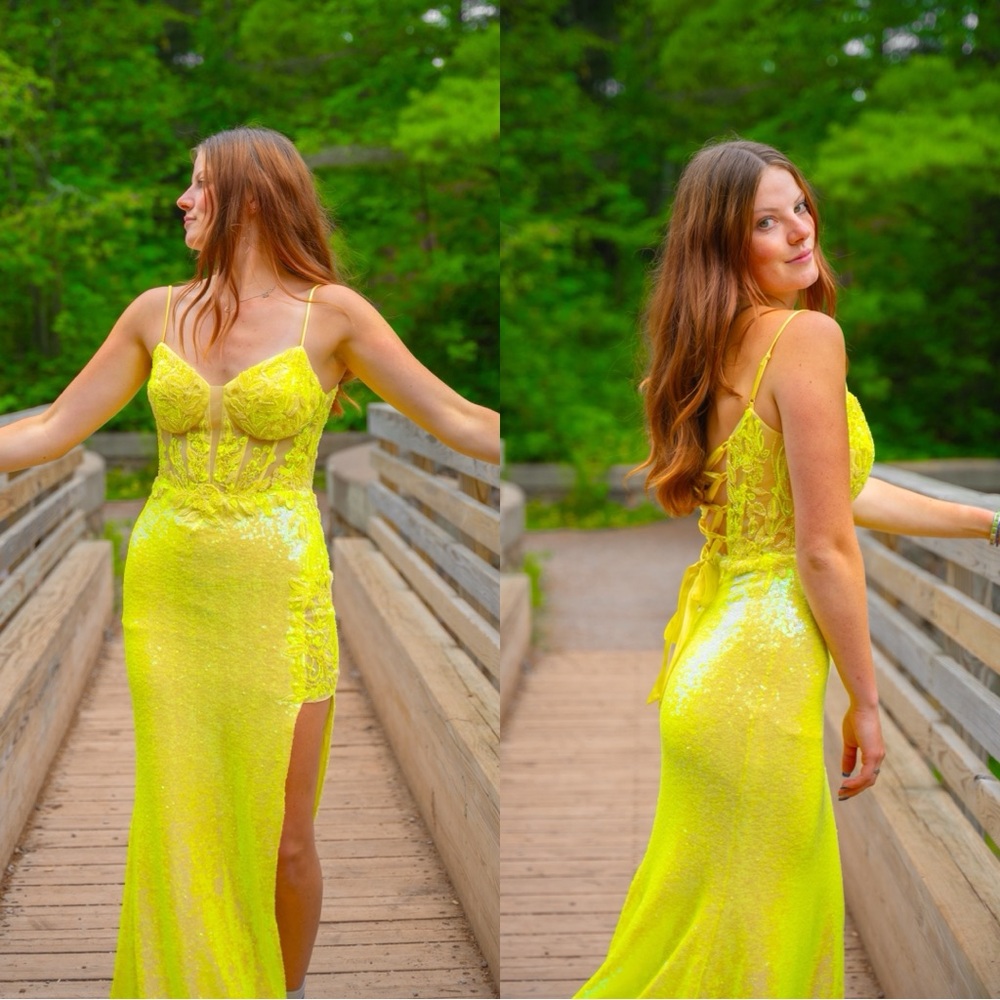 Elegant Neon Yellow Sequin Prom Dress